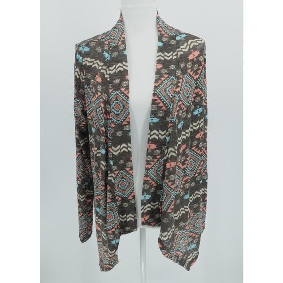Aztec Print Cardigan Open Front Southwestern Boho Layering Festival Womens Small - Picture 1 of 9